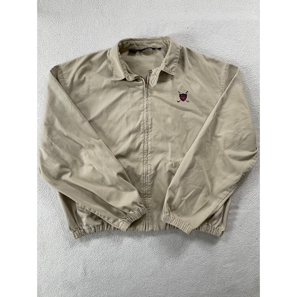 90s Vintage USA Polo Ralph Lauren Men XL Harrington Jacket Tan Golf Crest Cotton
